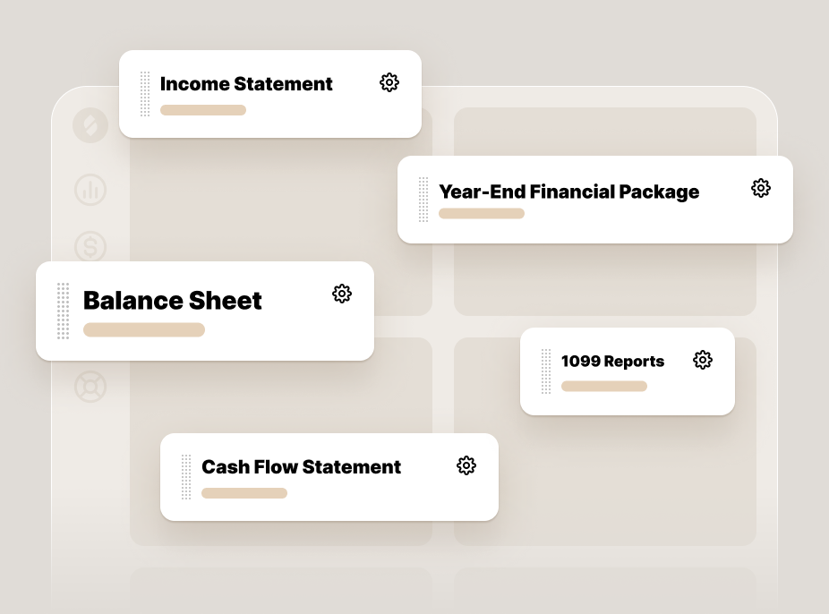 Interface showing customizable financial reports and widgets