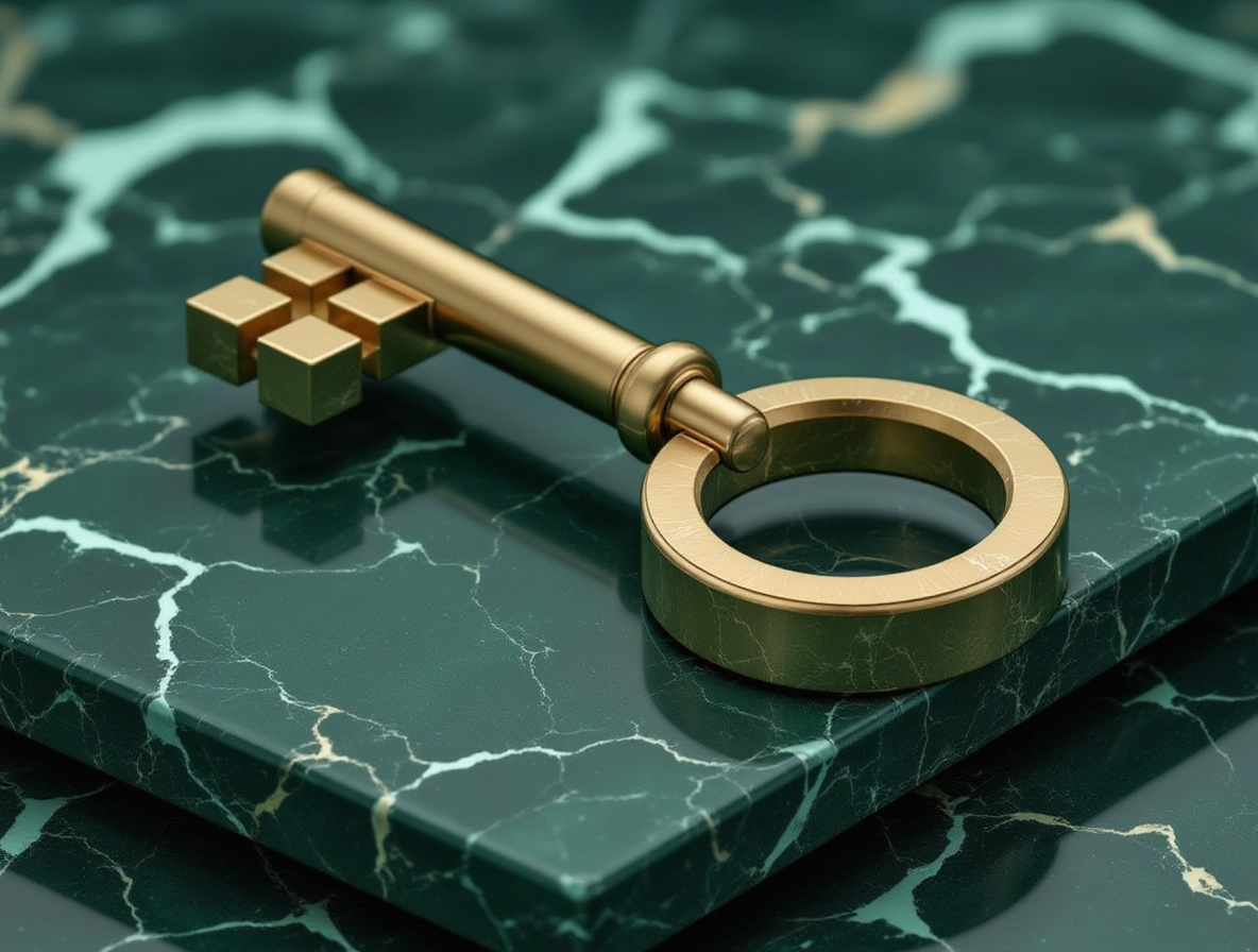 A gold key resting on a green marble slab with white veins, symbolizing access or opportunity.